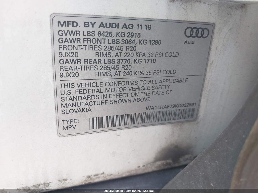 WA1LHAF79KD022861 2019 AUDI Q7 photo no. 9