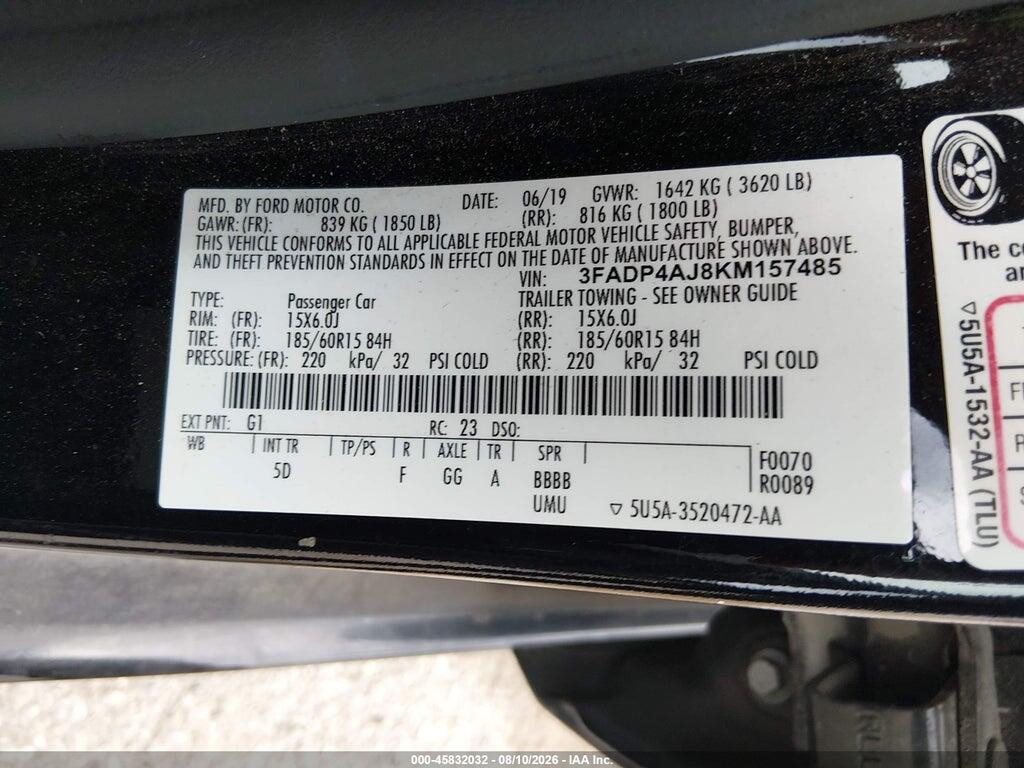 3FADP4AJ8KM157485 2019 FORD FIESTA photo no. 9