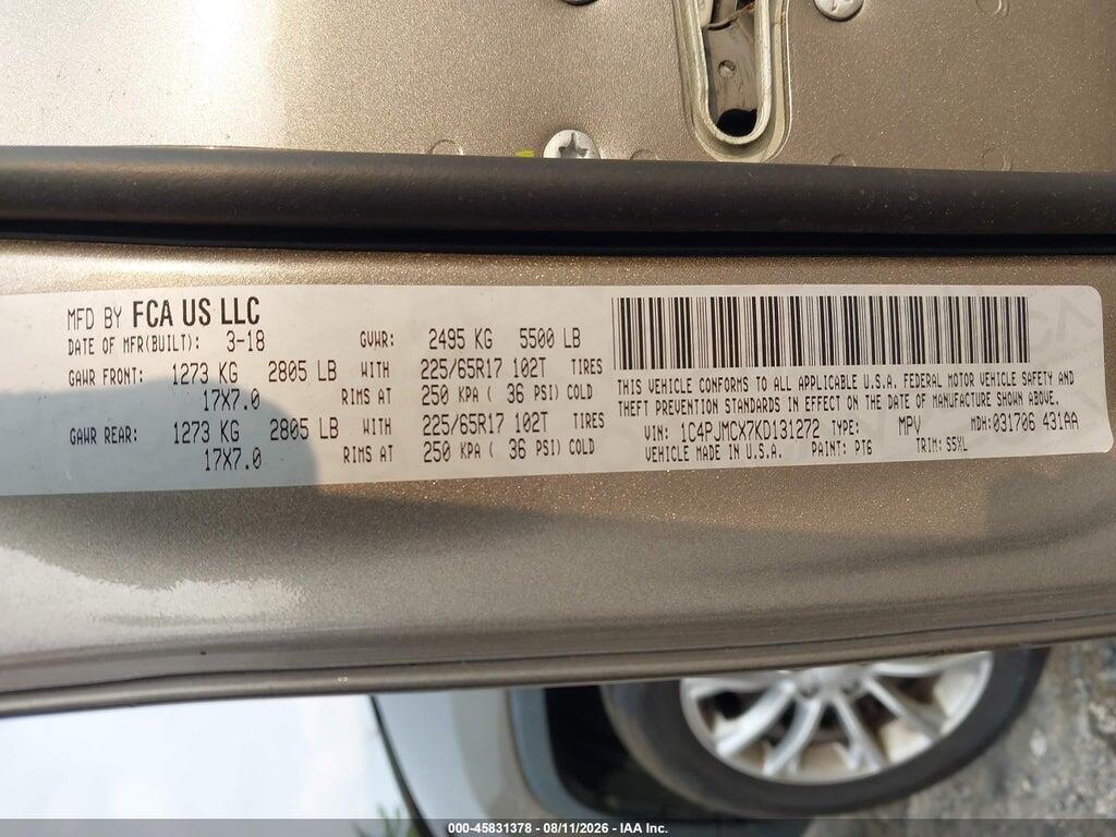 1C4PJMCX7KD131272 2019 JEEP CHEROKEE photo no. 9