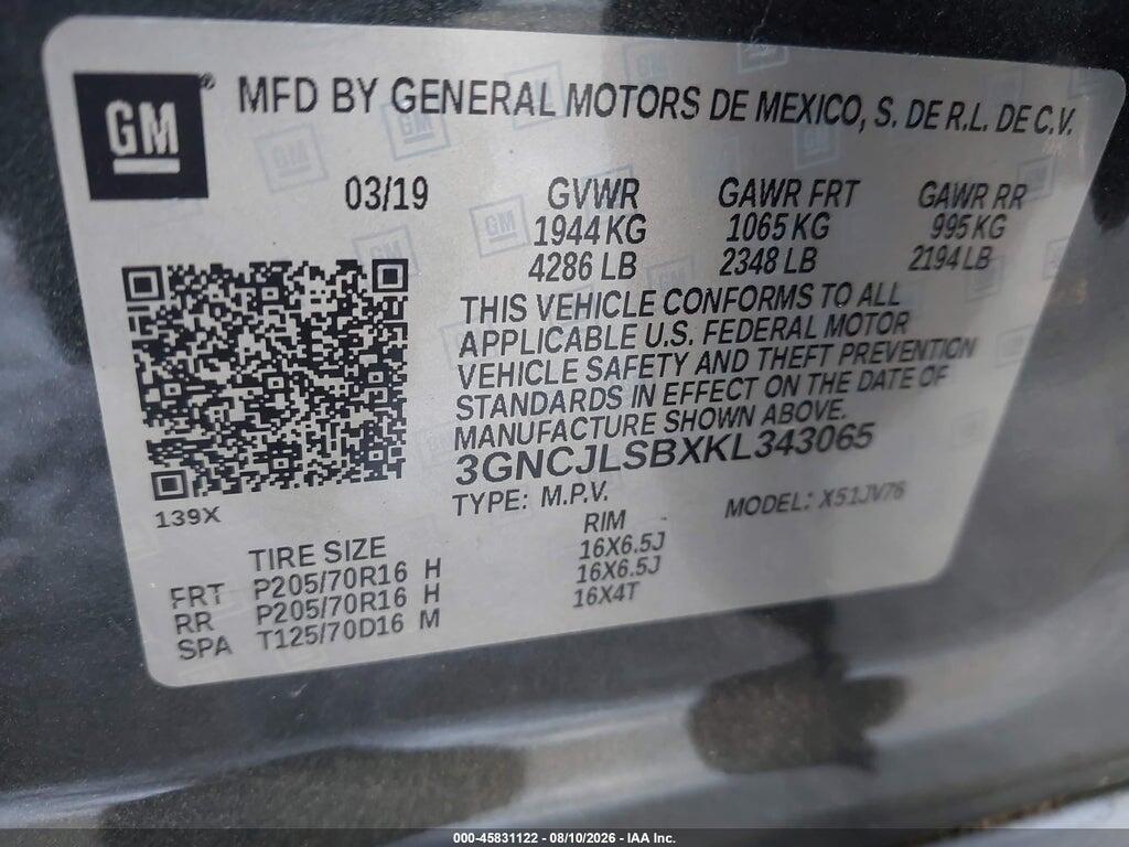 3GNCJLSBXKL343065 2019 CHEVROLET TRAX photo no. 9