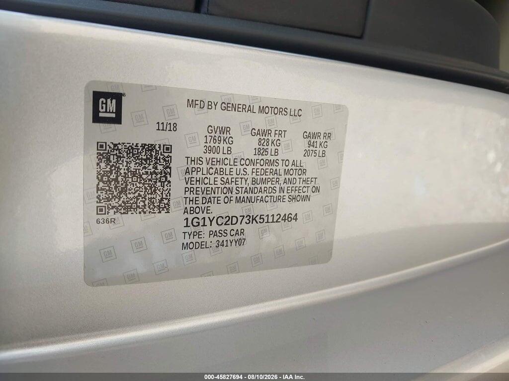 1G1YC2D73K5112464 2019 CHEVROLET CORVETTE photo no. 9