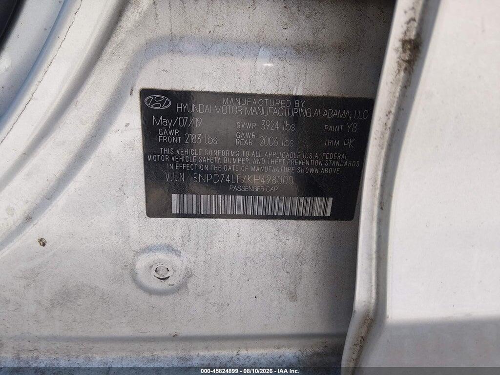 5NPD74LF7KH498000 2019 HYUNDAI ELANTRA photo no. 9