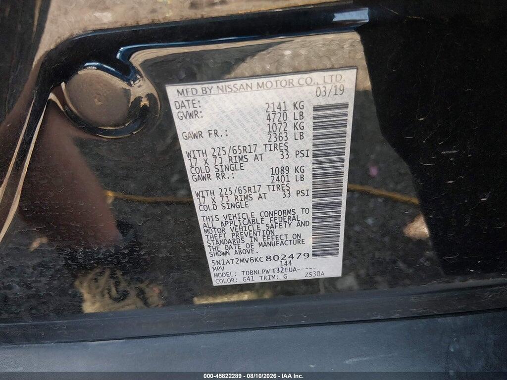 5N1AT2MV6KC802479 2019 NISSAN ROGUE photo no. 9