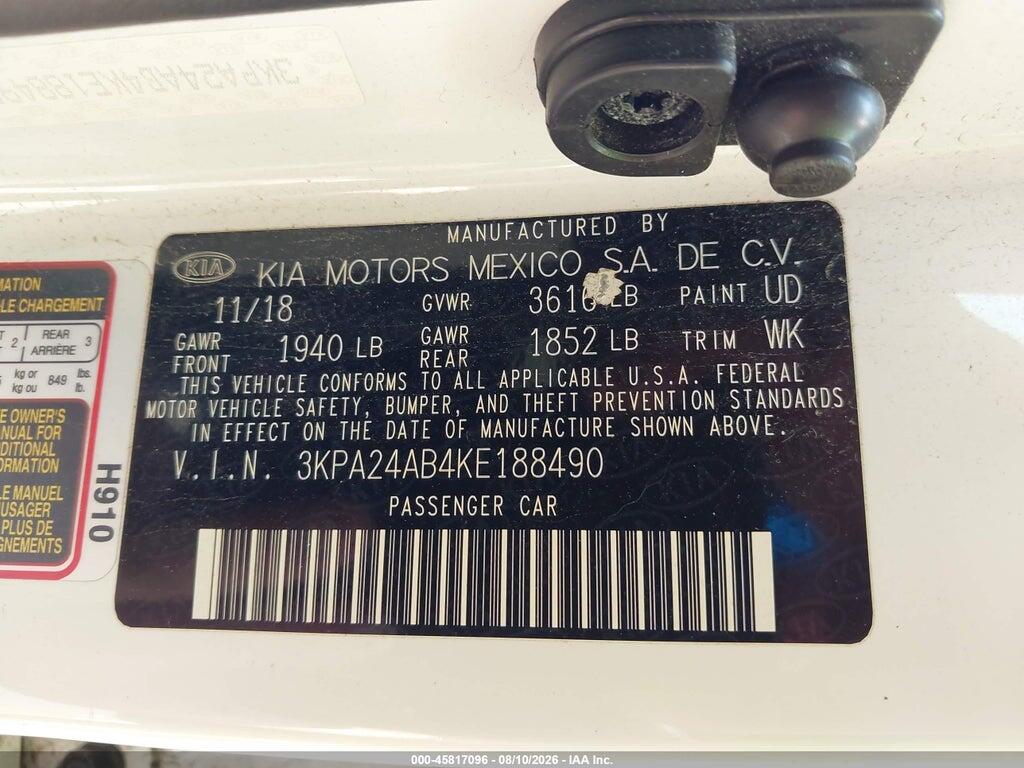 3KPA24AB4KE188490 2019 KIA RIO photo no. 9