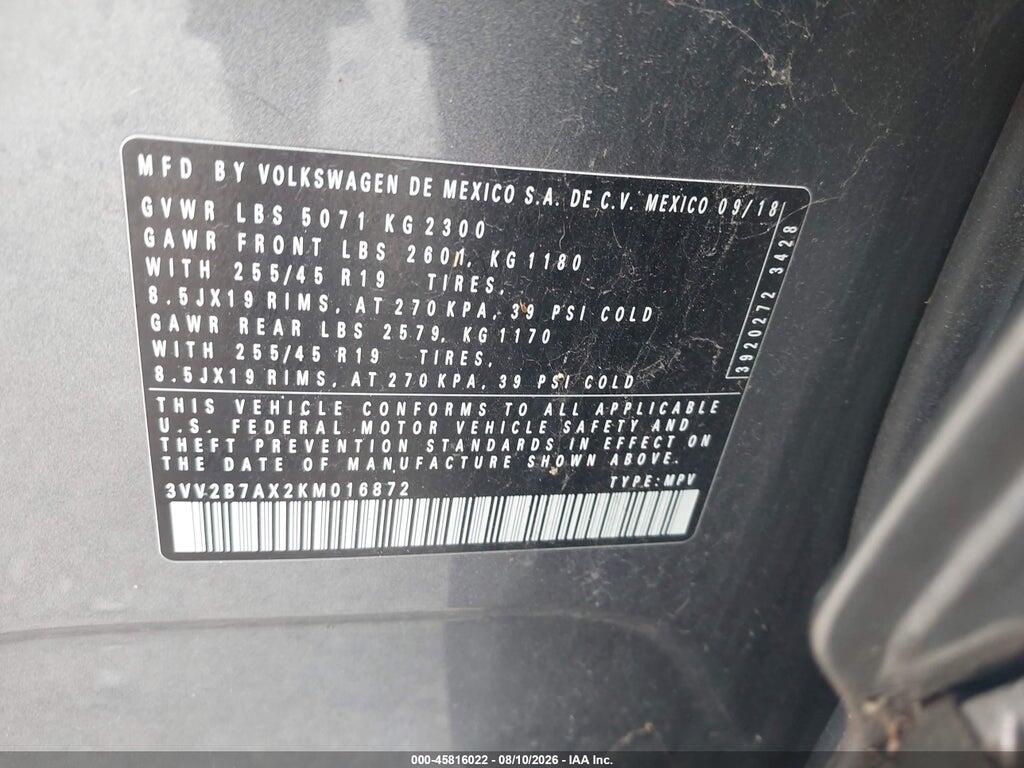 3VV2B7AX2KM016872 2019 VOLKSWAGEN TIGUAN photo no. 9