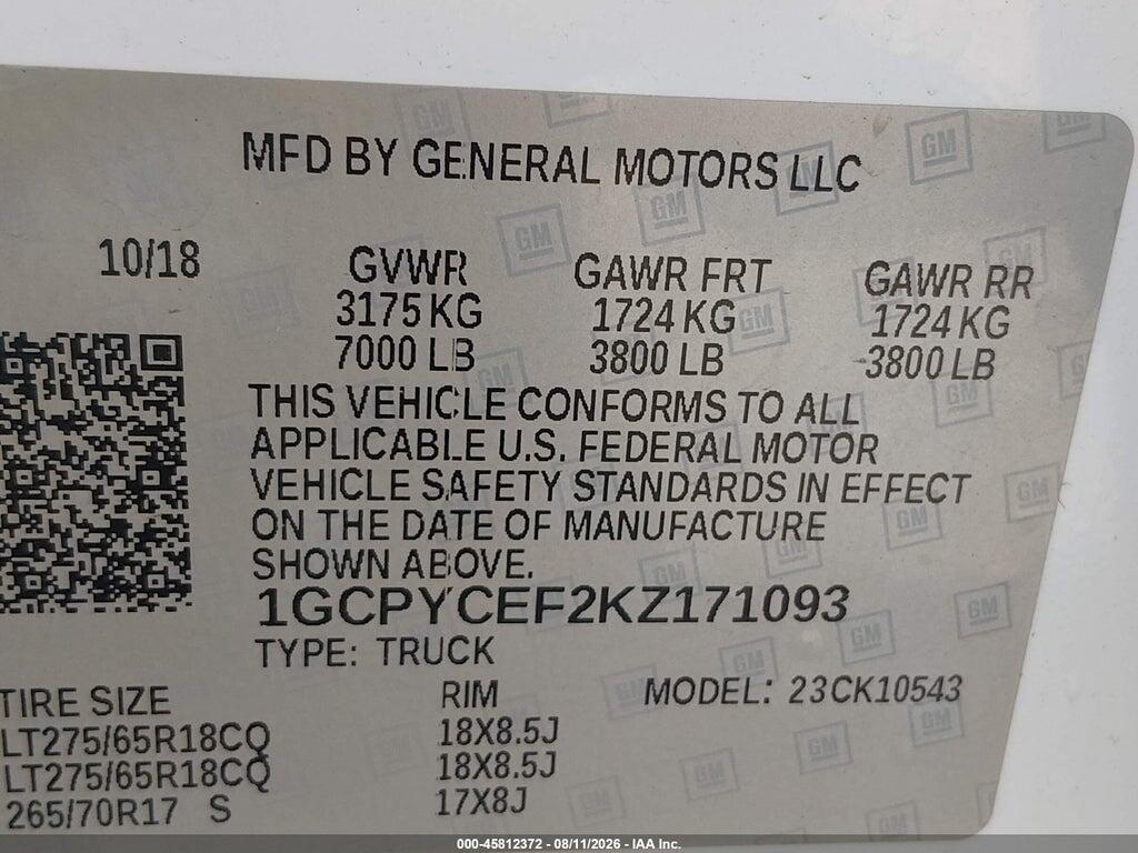 1GCPYCEF2KZ171093 2019 CHEVROLET SILVERADO 1500 photo no. 9