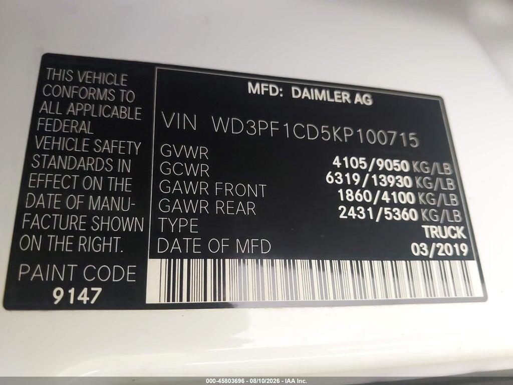 WD3PF1CD5KP100715 2019 MERCEDES-BENZ SPRINTER 2500 photo no. 9