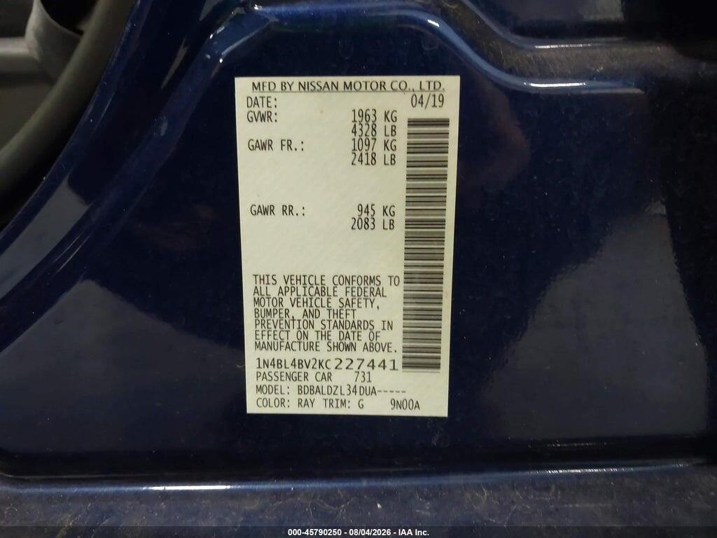 1N4BL4BV2KC227441 2019 NISSAN ALTIMA photo no. 9