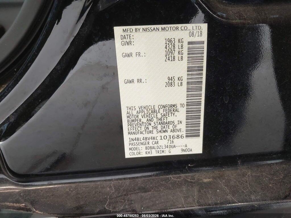 1N4BL4BV4KC103686 2019 NISSAN ALTIMA photo no. 9