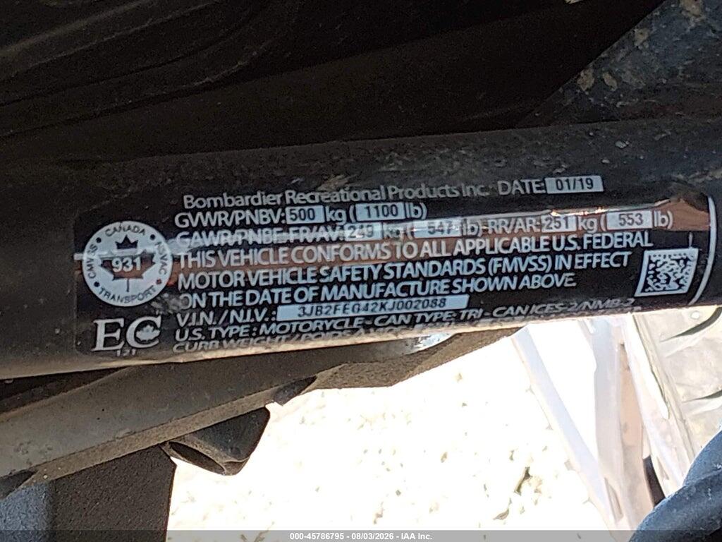 3JB2FEG42KJ002088 2019 CAN-AM RYKER photo no. 10