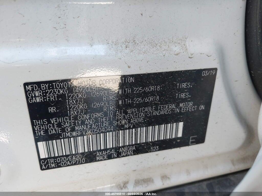 JTMDWRFV3KD504044 2019 TOYOTA RAV4 HYBRID photo no. 9