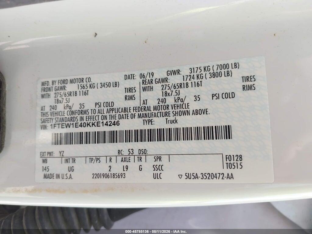 1FTEW1E40KKE14246 2019 FORD F-150 photo no. 9