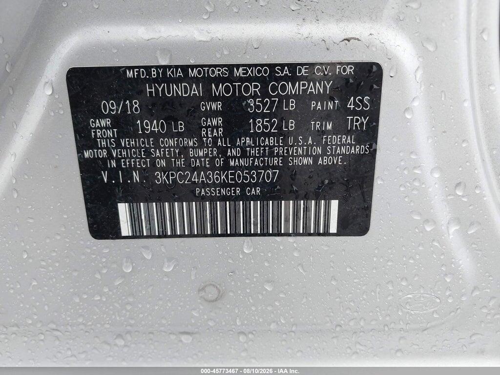 3KPC24A36KE053707 2019 HYUNDAI ACCENT photo no. 9