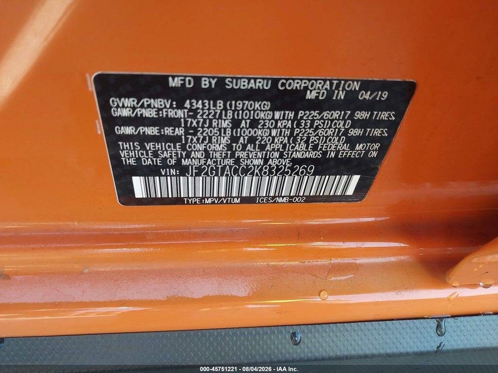 JF2GTACC2K8325269 2019 SUBARU CROSSTREK photo no. 9