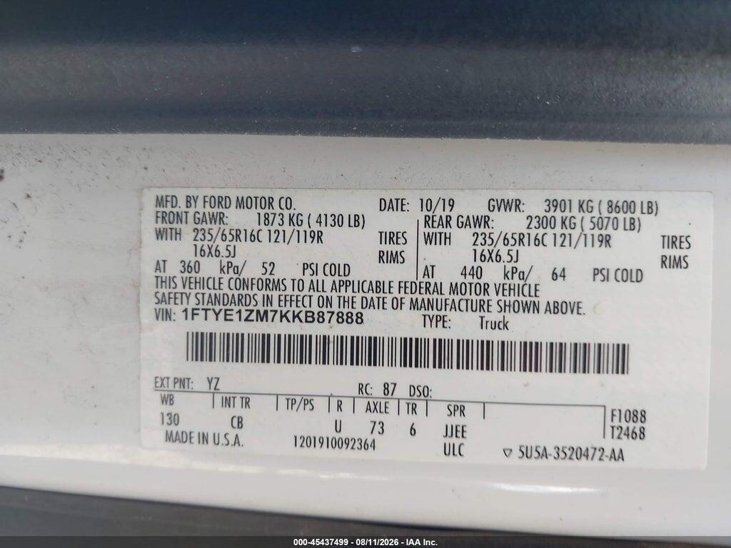 1FTYE1ZM7KKB87888 2019 FORD TRANSIT-150 photo no. 9
