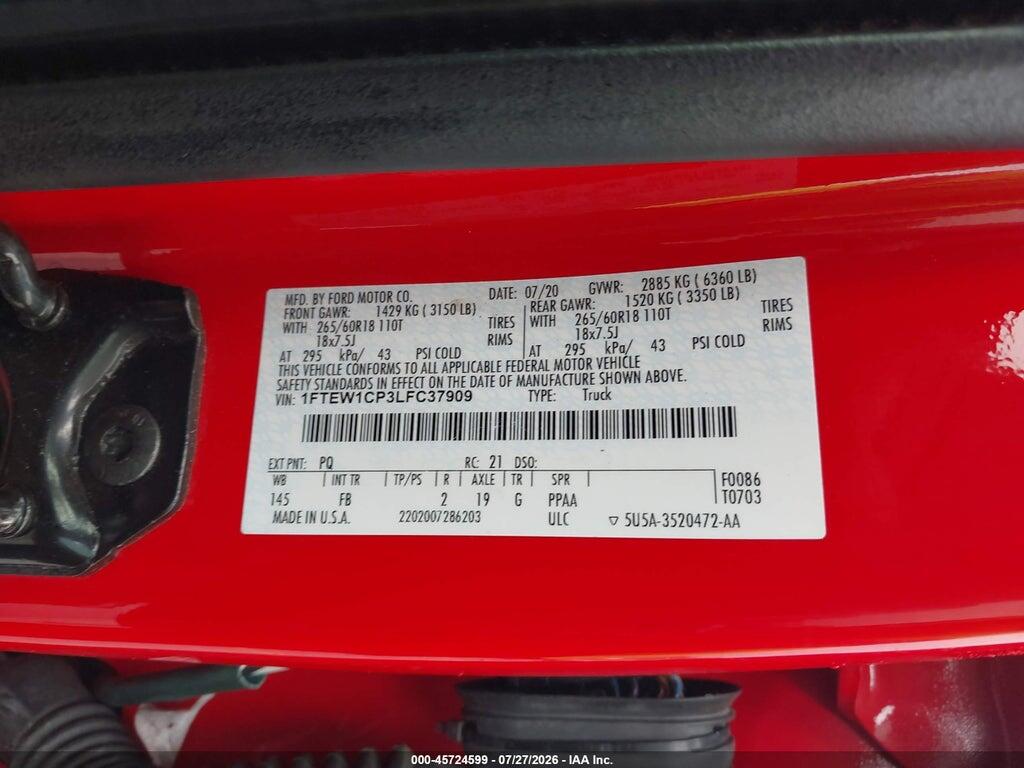 1FTEW1CP3LFC37909 2020 FORD F-150 photo no. 9