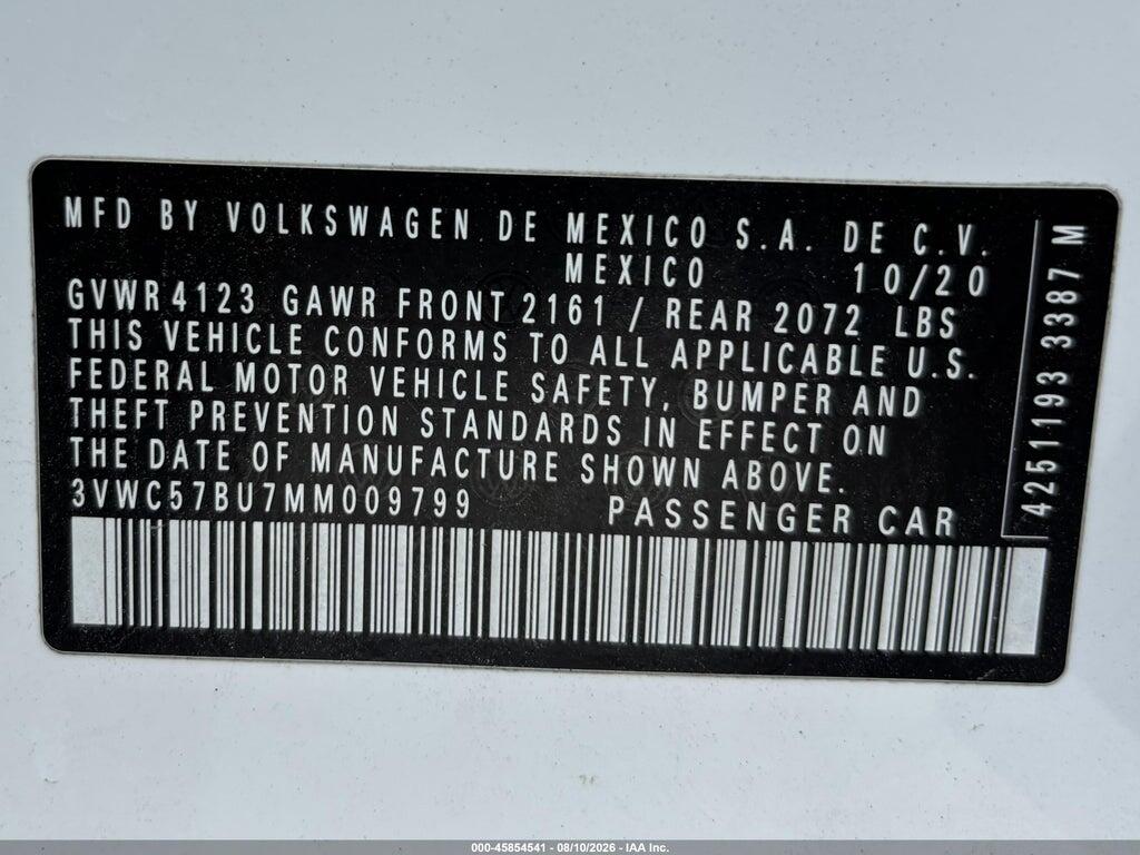 3VWC57BU7MM009799 2021 VOLKSWAGEN JETTA photo no. 9
