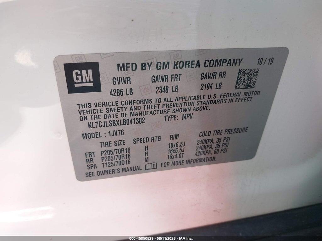KL7CJLSBXLB041302 2020 CHEVROLET TRAX photo no. 9