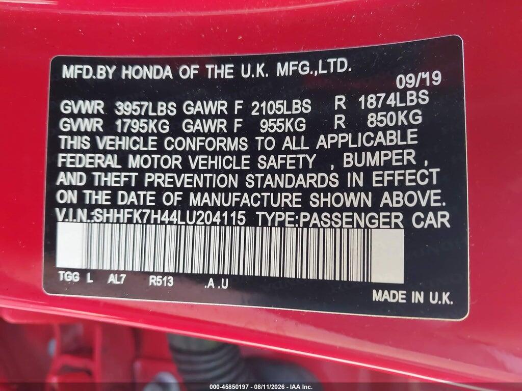 SHHFK7H44LU204115 2020 HONDA CIVIC photo no. 9