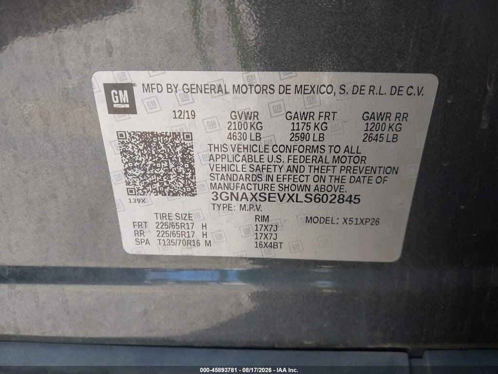 3GNAXSEVXLS602845 2020 CHEVROLET EQUINOX photo no. 9