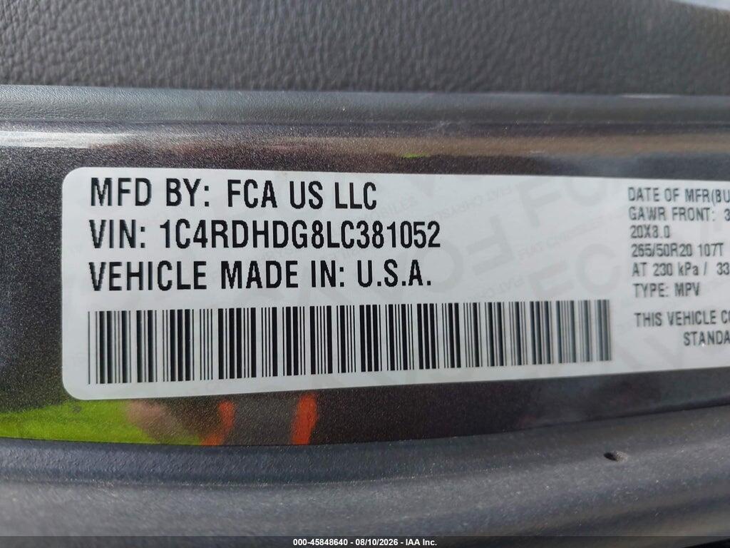 1C4RDHDG8LC381052 2020 DODGE DURANGO photo no. 8