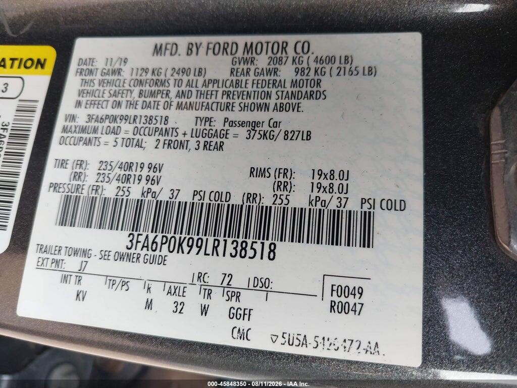 3FA6P0K99LR138518 2020 FORD FUSION photo no. 9
