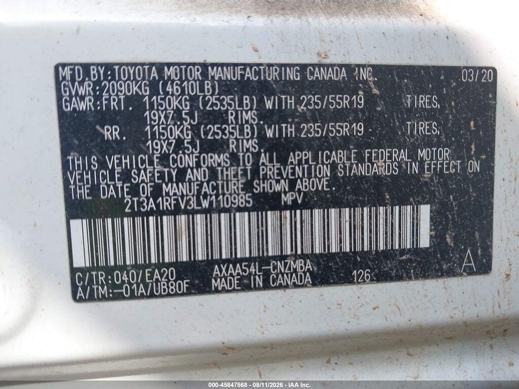 2T3A1RFV3LW110985 2020 TOYOTA RAV4 photo no. 9
