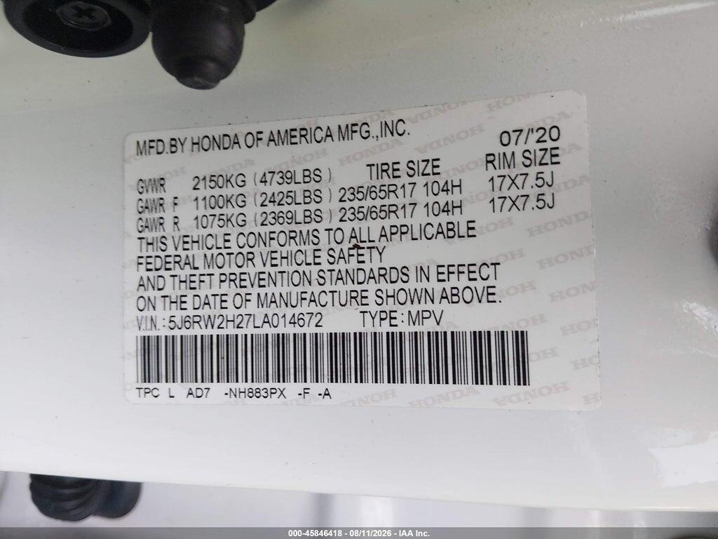 5J6RW2H27LA014672 2020 HONDA CR-V photo no. 9