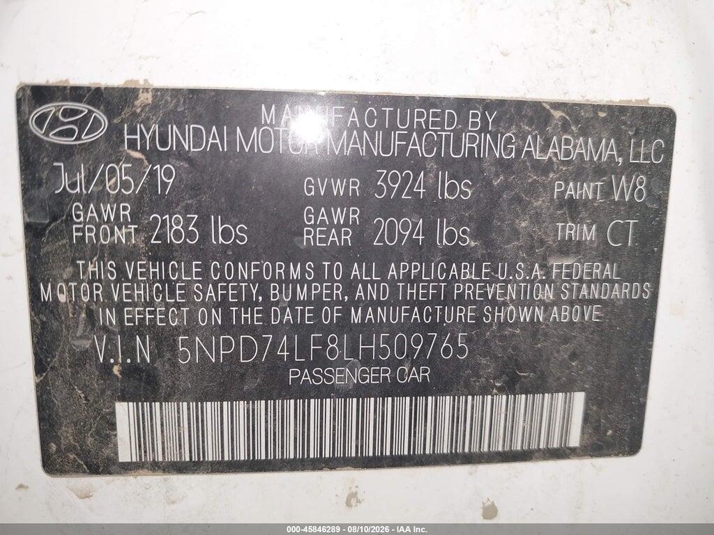 5NPD74LF8LH509765 2020 HYUNDAI ELANTRA photo no. 9