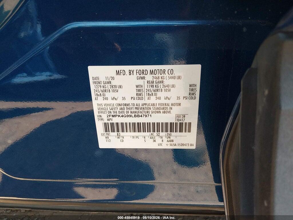 2FMPK4G99LBB47971 2020 FORD EDGE photo no. 9