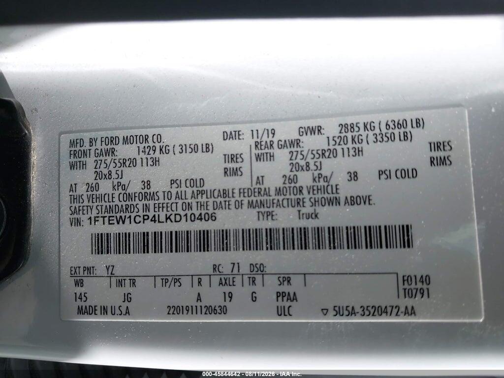1FTEW1CP4LKD10406 2020 FORD F-150 photo no. 9