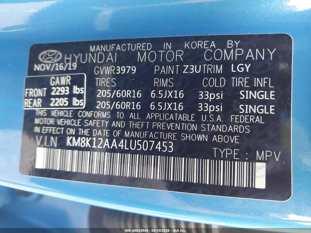 KM8K12AA4LU507453 2020 HYUNDAI KONA photo no. 9