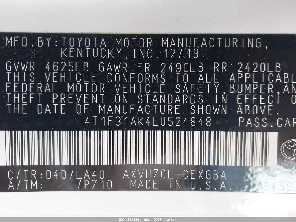 4T1F31AK4LU524848 2020 TOYOTA CAMRY photo no. 9