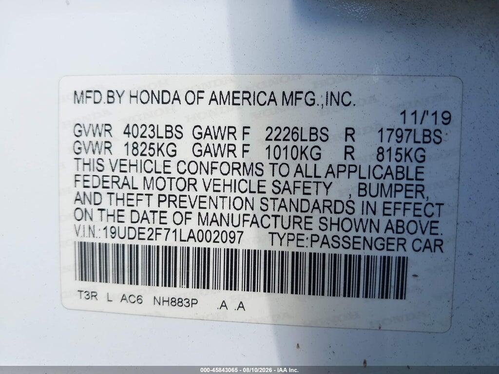 19UDE2F71LA002097 2020 ACURA ILX photo no. 9