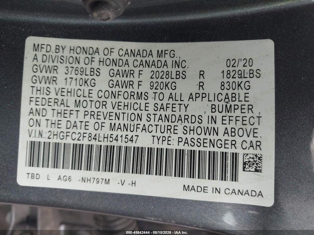 2HGFC2F84LH541547 2020 HONDA CIVIC photo no. 9