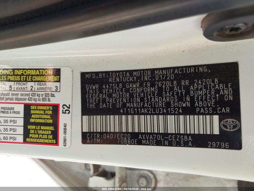 4T1G11AK2LU341524 2020 TOYOTA CAMRY photo no. 9