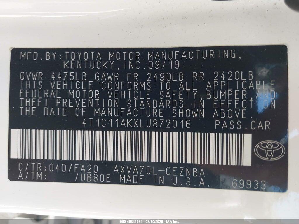 4T1C11AKXLU872016 2020 TOYOTA CAMRY photo no. 9