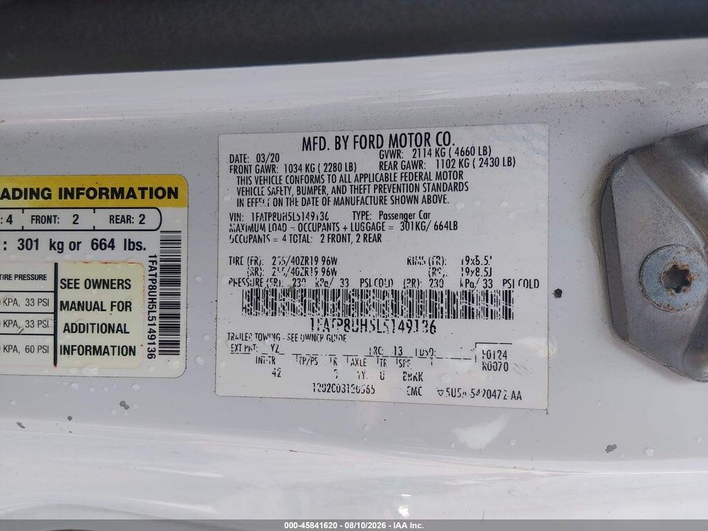 1FATP8UH5L5149136 2020 FORD MUSTANG photo no. 9