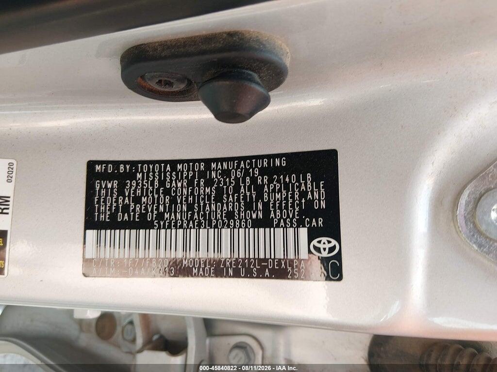 5YFEPRAE3LP029860 2020 TOYOTA COROLLA photo no. 9