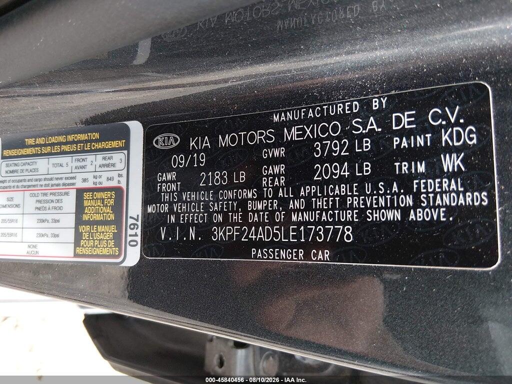 3KPF24AD5LE173778 2020 KIA FORTE photo no. 9