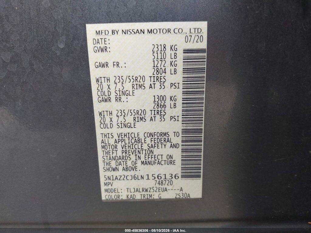5N1AZ2CJ6LN156136 2020 NISSAN MURANO photo no. 9