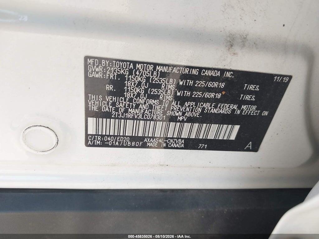 2T3J1RFV3LC078301 2020 TOYOTA RAV4 photo no. 9