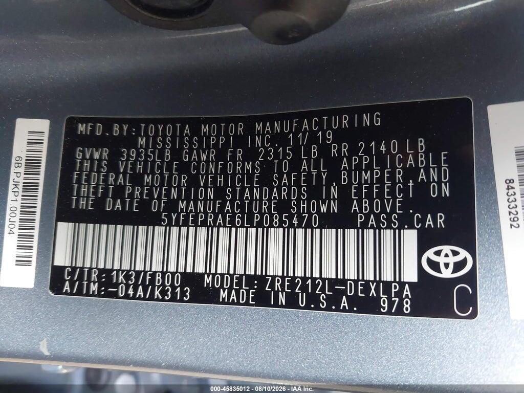 5YFEPRAE6LP085470 2020 TOYOTA COROLLA photo no. 9