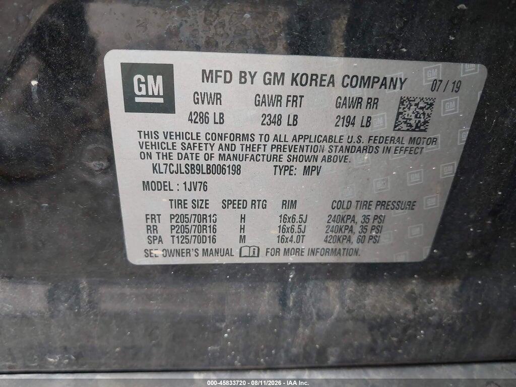 KL7CJLSB9LB006198 2020 CHEVROLET TRAX photo no. 9