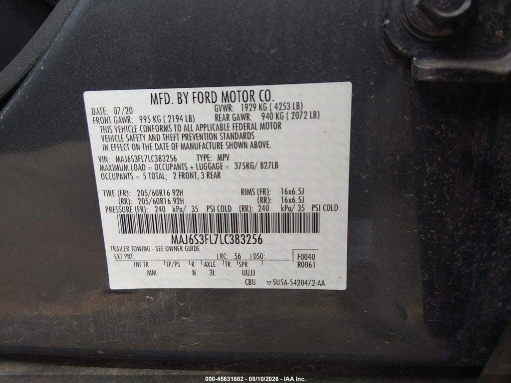 MAJ6S3FL7LC383256 2020 FORD ECOSPORT photo no. 9