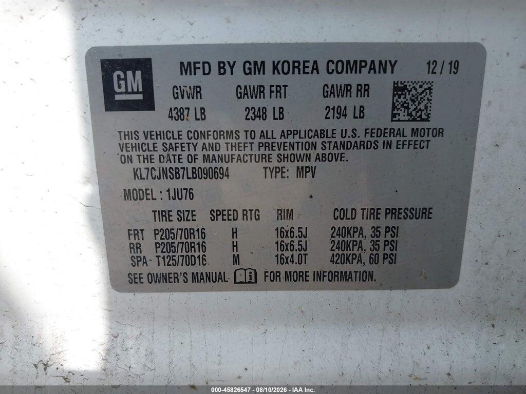 KL7CJNSB7LB090694 2020 CHEVROLET TRAX photo no. 9