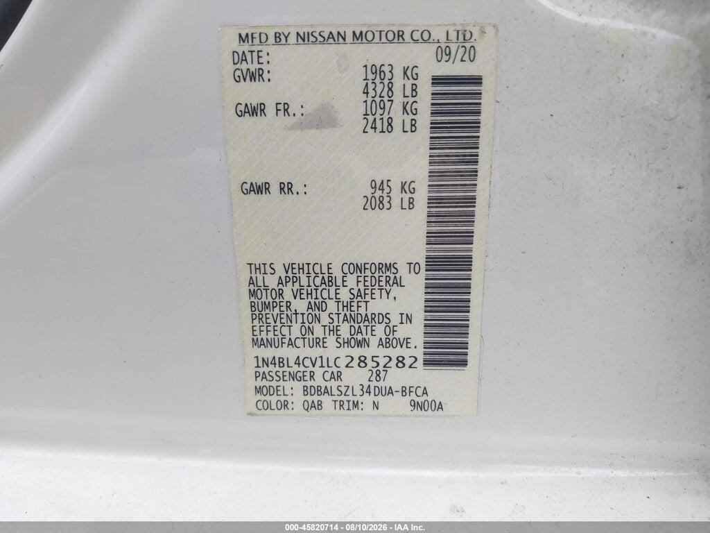 1N4BL4CV1LC285282 2020 NISSAN ALTIMA photo no. 9
