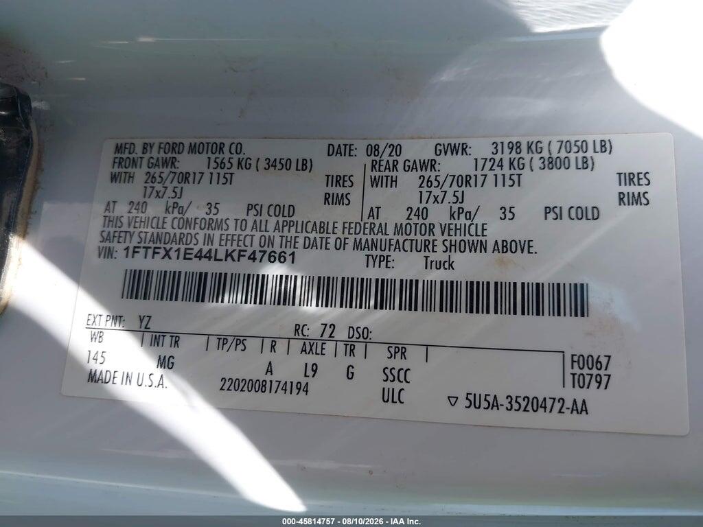 1FTFX1E44LKF47661 2020 FORD F-150 photo no. 9
