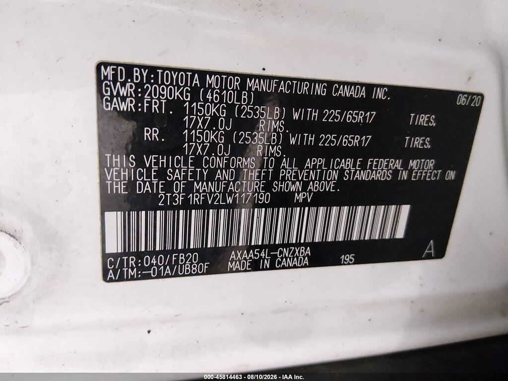 2T3F1RFV2LW117190 2020 TOYOTA RAV4 photo no. 9