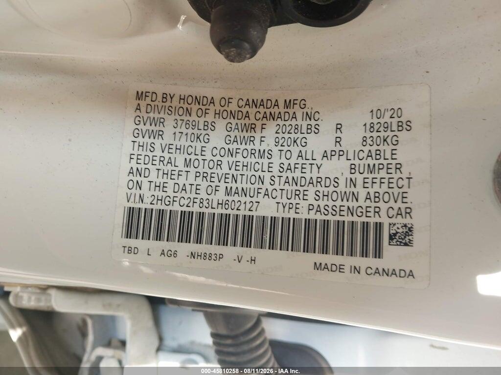 2HGFC2F83LH602127 2020 HONDA CIVIC photo no. 9